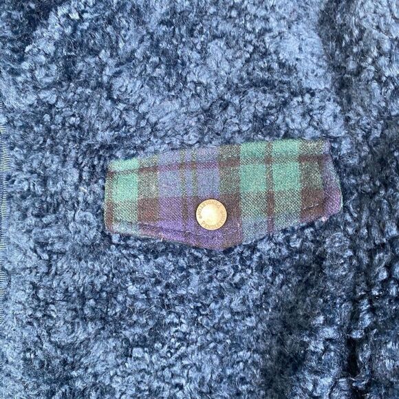 PENDLETON Women’s Sherpa Fleece Deep Pile Blue/Blackwatch Plaid Jacket Sz M - Picture 4 of 12
